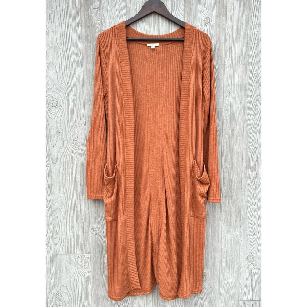 Kori America Burnt Orange Duster Cardigan Women’s Medium Long Open Front